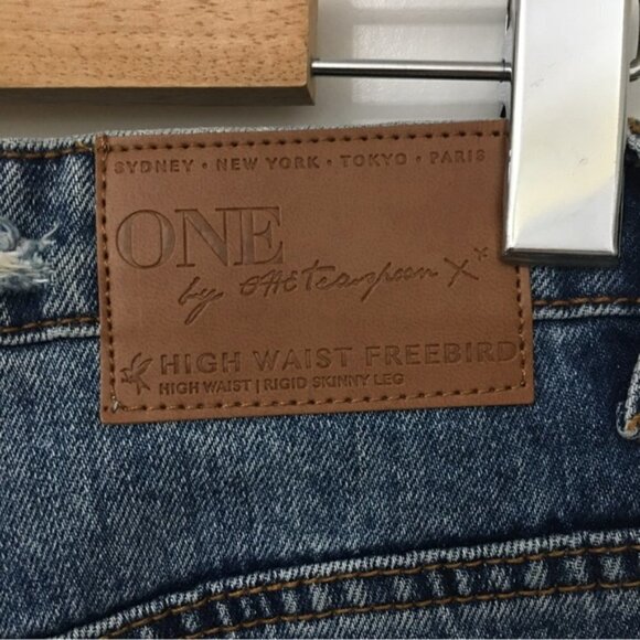 ONE Teaspoon Blue High Waist Freebird Distressed Zip Ankle Skinny Jeans - Picture 9 of 12